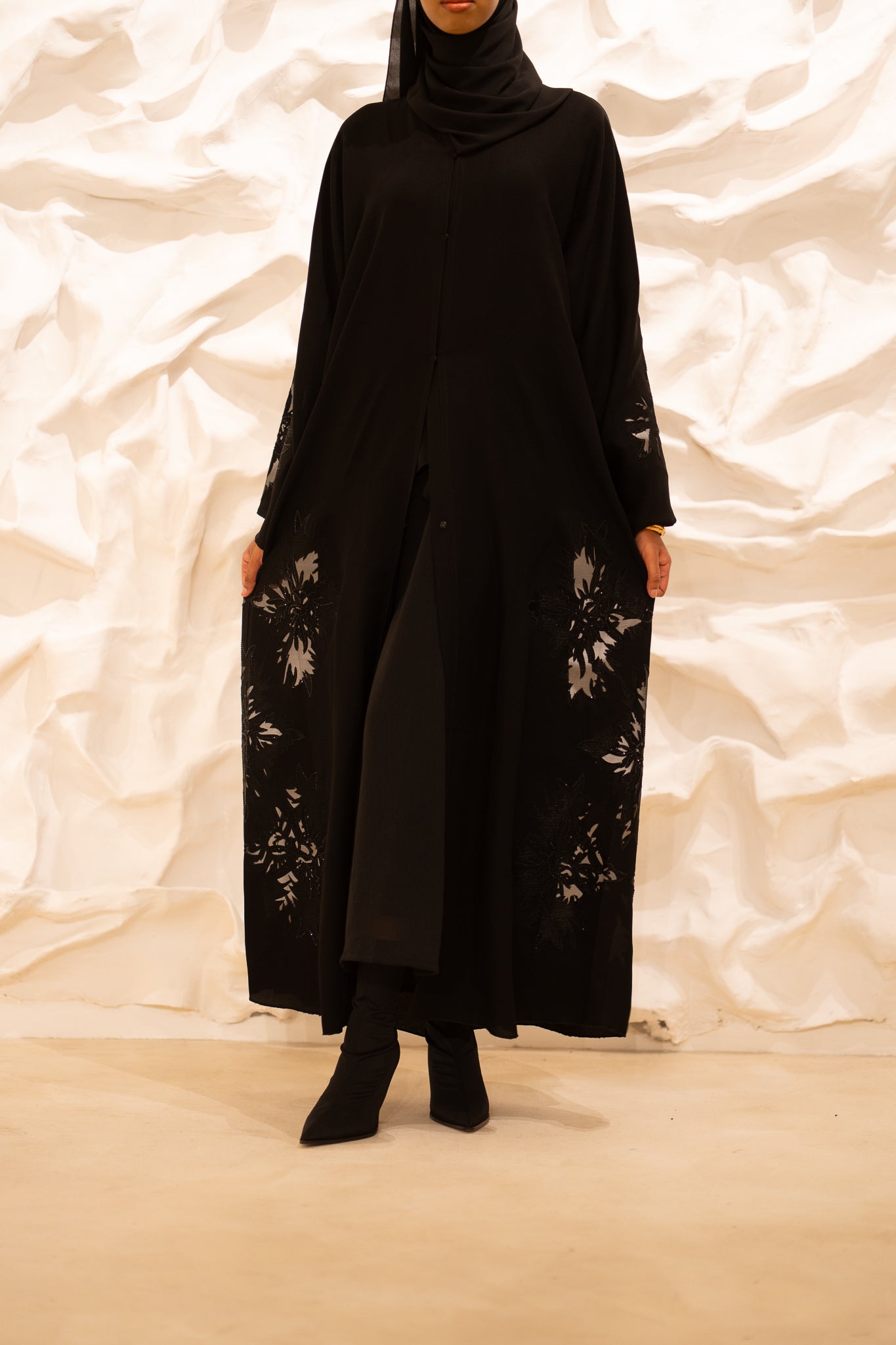 Black Abaya - Sheer Panel's