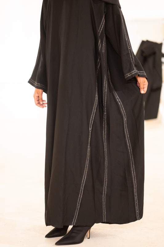 Black Glitter Stitched Abaya